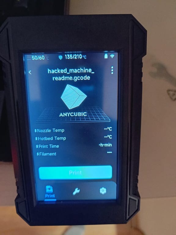 Image of a defaced Anycubic 3D printer