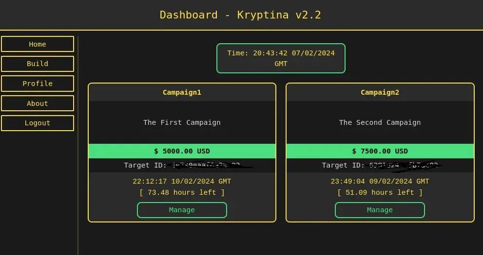 Dashboard for the Kryptina RaaS