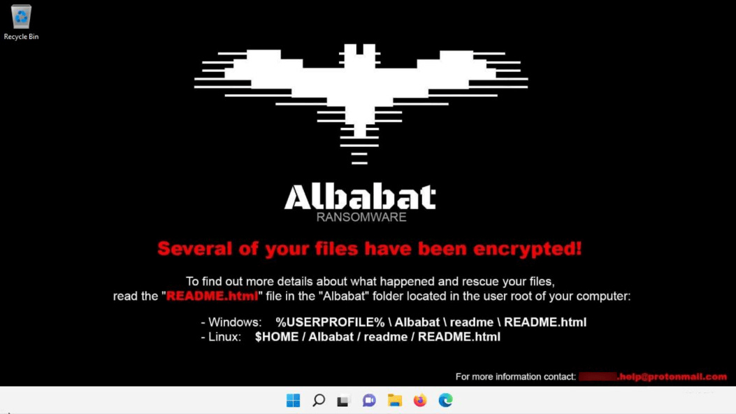 Desktop wallpaper showing the Albabat ransom note