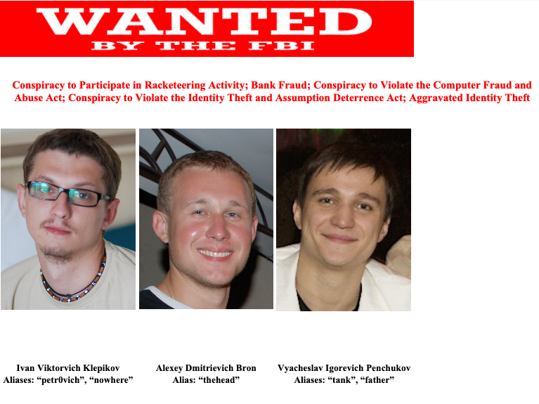 FBI Cyber Most Wanted Poster for the Zeus malware gang