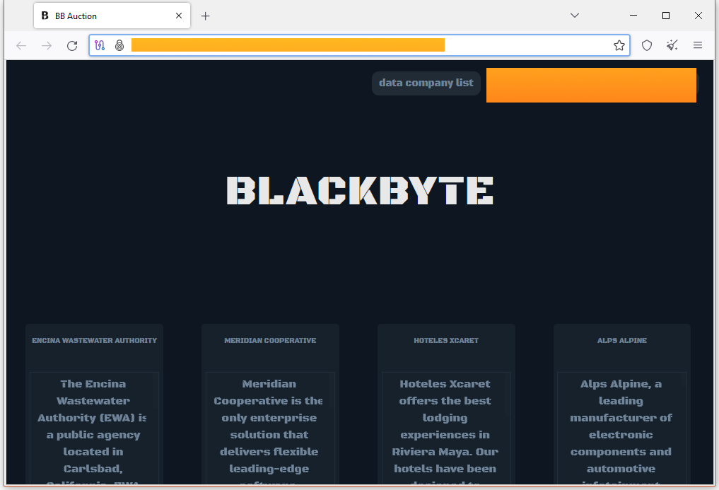 Screenshot of the new BlackByte dark web leak site