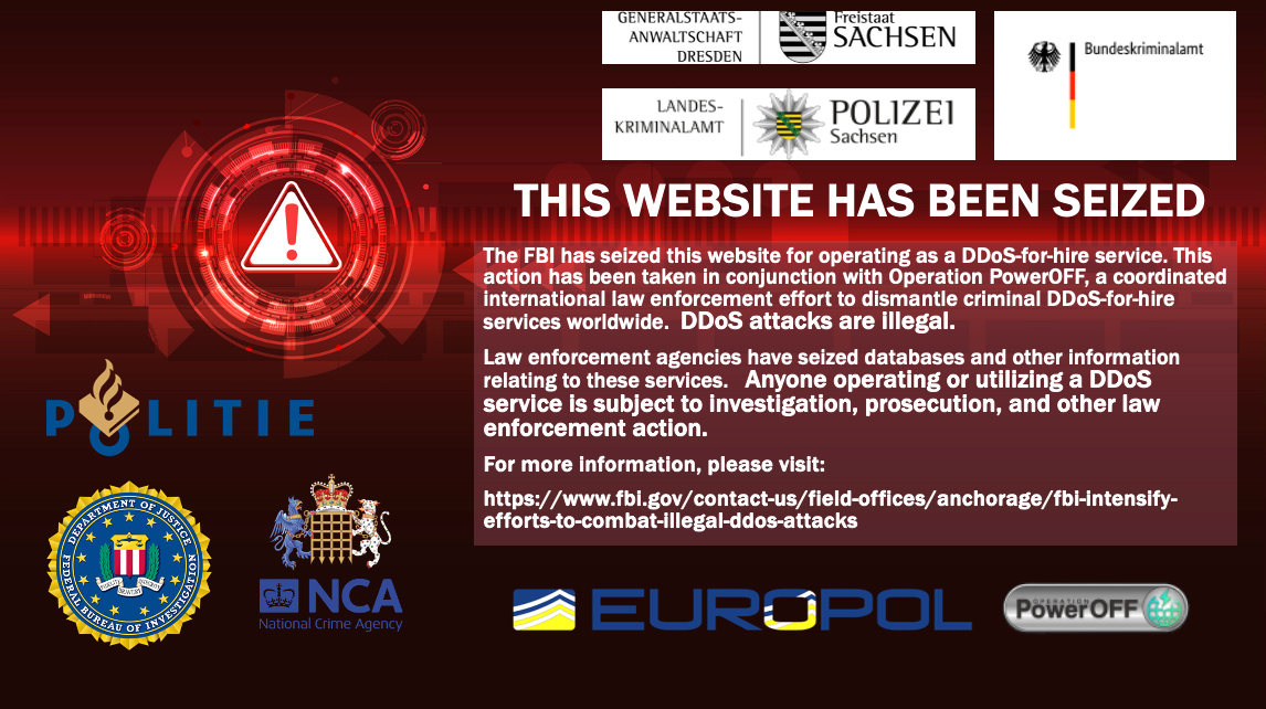 Law enforcement seizure banner on the Stresser.tech website
