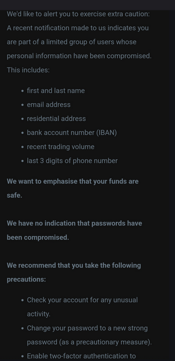 Bitvavo breach notification email