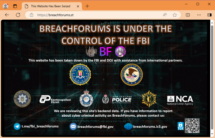 Seizure banner on the second version of BreachForums