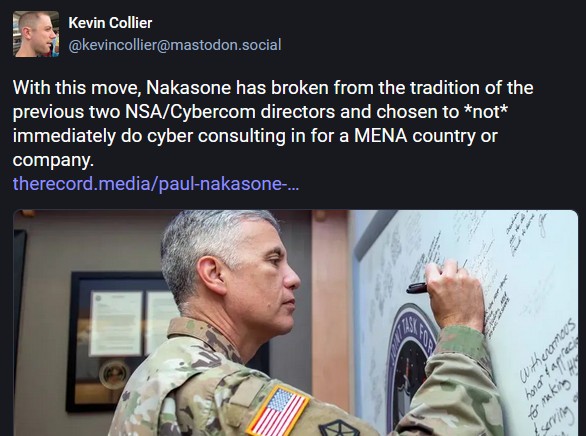 Mastodon post from Kevin Collier