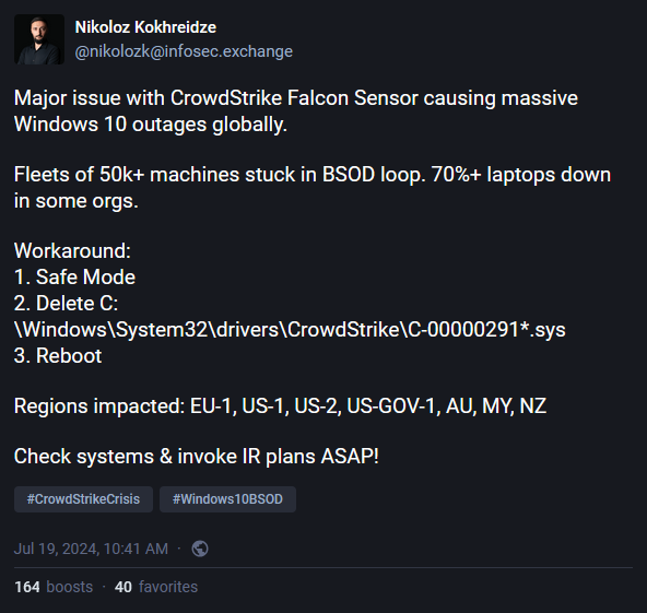 Risky Biz News: CrowdStrike faulty update affects 8.5 million Windows systems